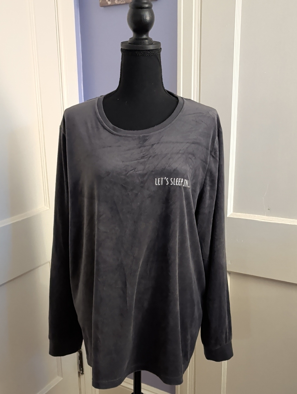 Primark Charcoal Gray Crewneck Sweater with 'LET'S SLEEP IN.' Script